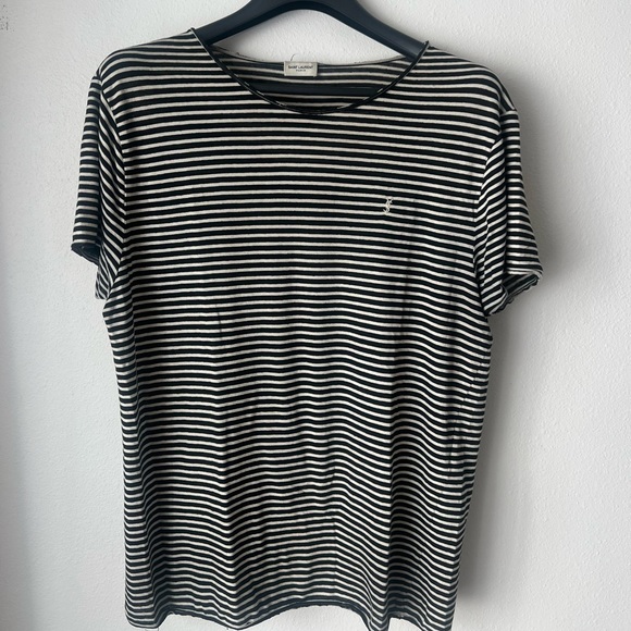 SAINT LAURENT STRIPE LINEN COTTON T-SHIRT - Picture 7 of 10